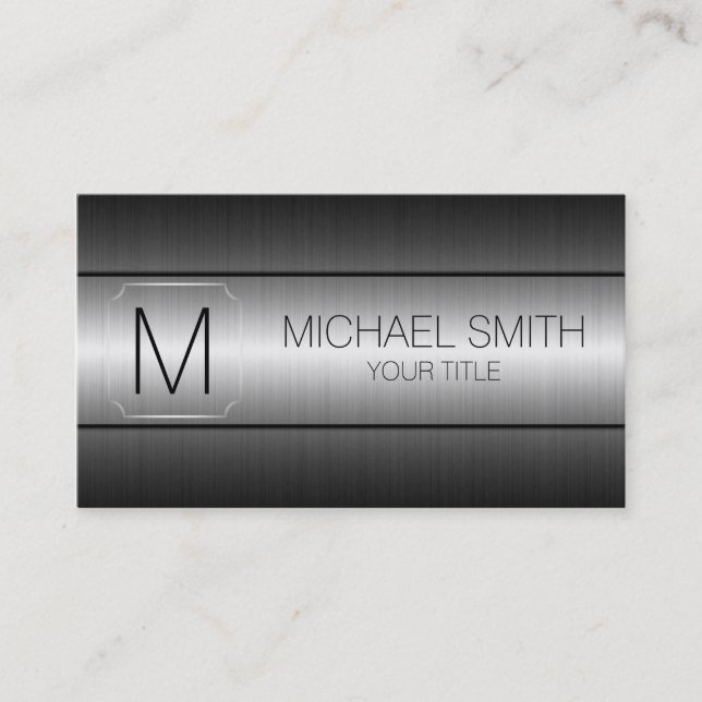 Silver Luxury Stainless Steel Metal Monogram Business Card (Front)