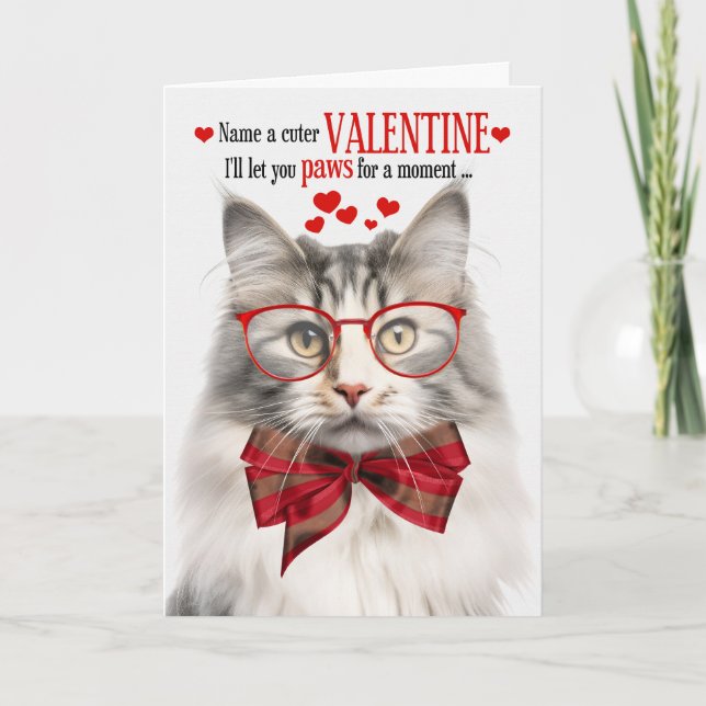 Silver Mackerel Wegie Cat Humour Valentine's Day Holiday Card (Front)