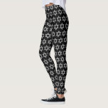 Silver Magen David Purim Costume Black Pattern Leggings<br><div class="desc">Fun for any holiday, these faux silver glitter Magen David on black pattern leggings are a stylish addition to your Purim costume. The pattern of Star of David symbols on a classic black background can be paired with a complimentary Purim tee shirt and maybe a scarf to create an alternative...</div>