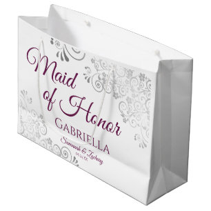 Silver & Magenta on White Maid of Honour Wedding Large Gift Bag