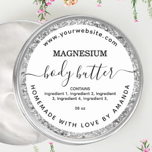 Silver magnesium body butter label