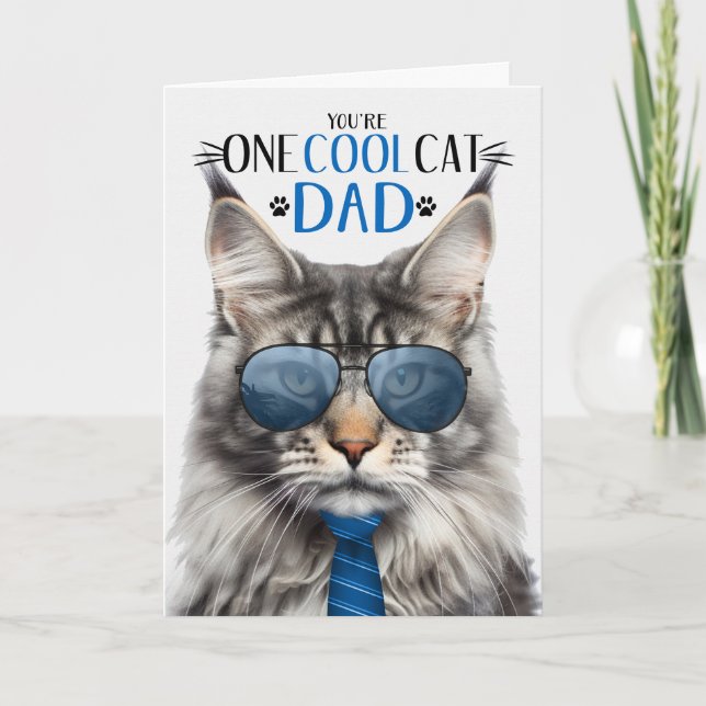 Silver Maine Coon Cat Father's Day One Cool Cat Holiday Card (Front)