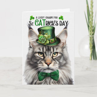 Silver Maine Coon St CATrick's Day Lucky Charm Holiday Card