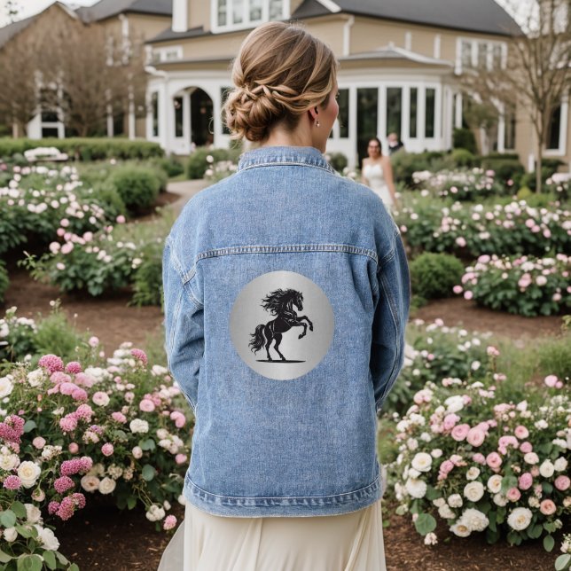 Silver Majestic Bucking Horse Denim Jacket (Wedding Back)