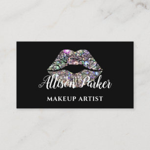 Silver MAKEUP ARTIST Logo Kiss Name Business Card