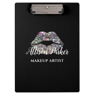 Silver MAKEUP ARTIST Logo Kiss Name Clipboard