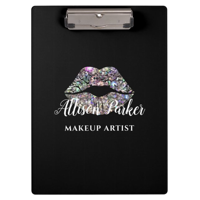 Silver MAKEUP ARTIST Logo Kiss Name Clipboard (Front)