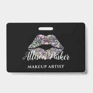 Silver MAKEUP ARTIST Logo Kiss Name ID Badge