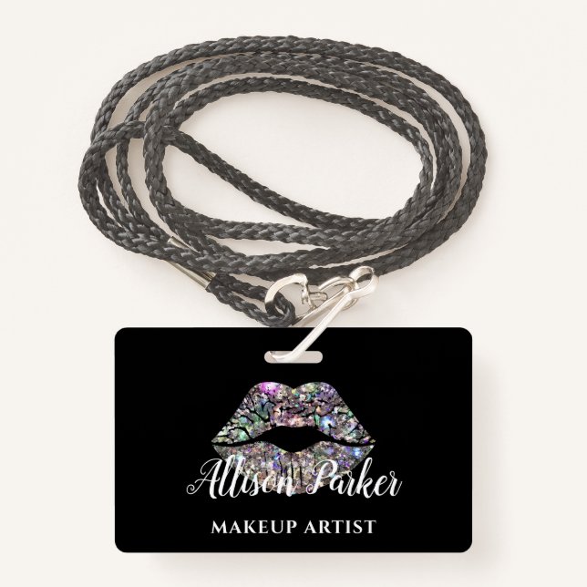 Silver MAKEUP ARTIST Logo Kiss Name ID Badge (Front with Lanyard)