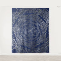 Silver Mandala Boho Chic Elegant Navy Blue Elegant