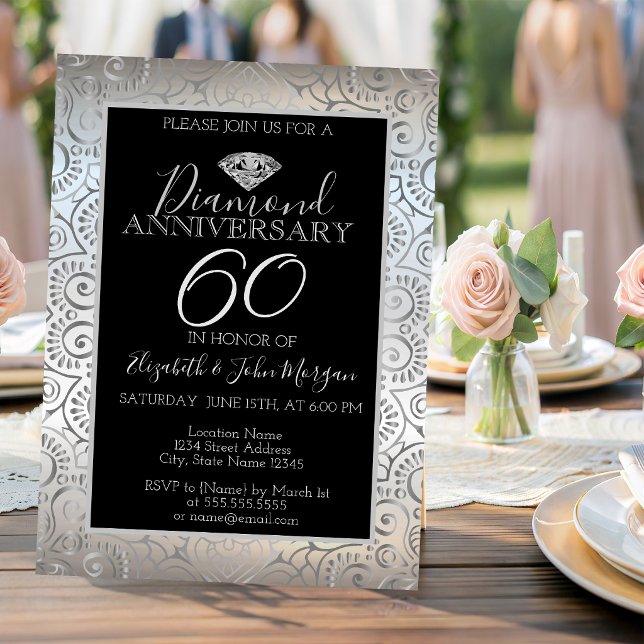 Silver Mandala Diamond Wedding Anniversary Invitation (Creator Uploaded)