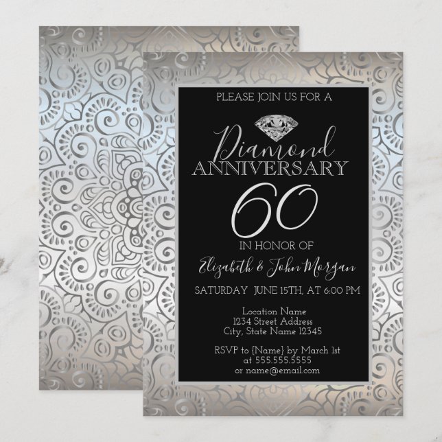 Silver Mandala Diamond Wedding Anniversary Invitation (Front/Back)