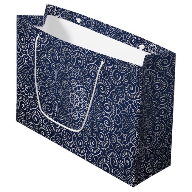 Silver Mandala Large Gift Bag (Front Angled)