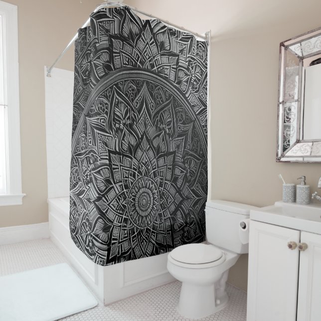 Silver Mandala Shower Curtain (In Situ)