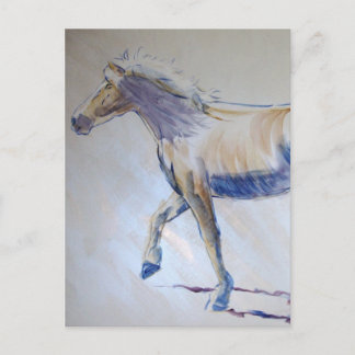 Silver Mane Horse Walking Acrylic Painting Postcard