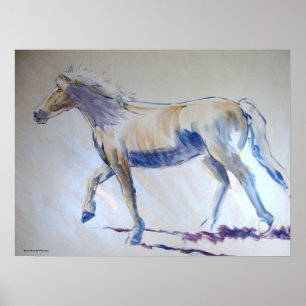Silver Mane Horse Walking Acrylic Painting Poster