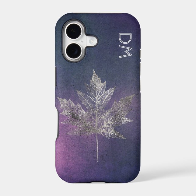 Silver Maple Leaf on Pink Purple Monogram   (Back)