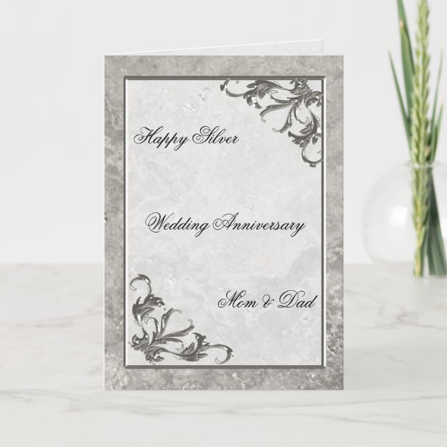 Silver Marble 25th Wedding Anniversary Card (Front)