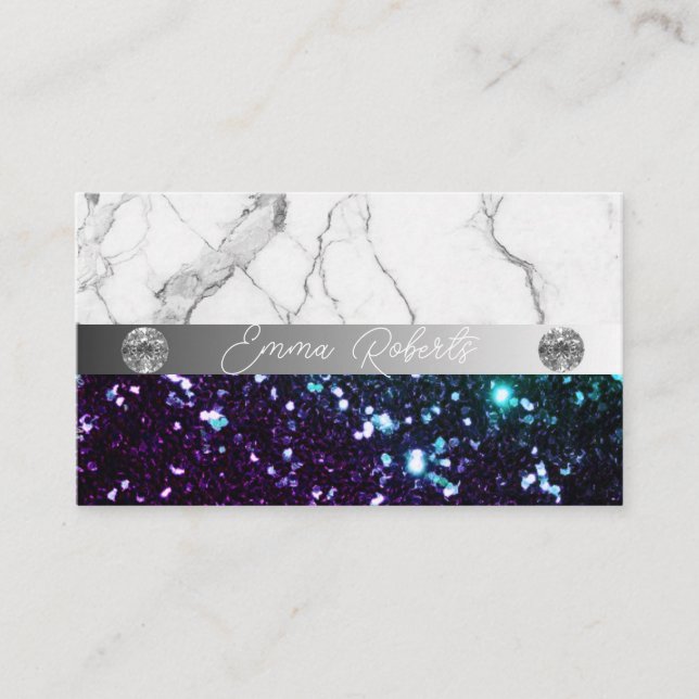 Silver Marble Blue Diamond Coach Business Card (Front)