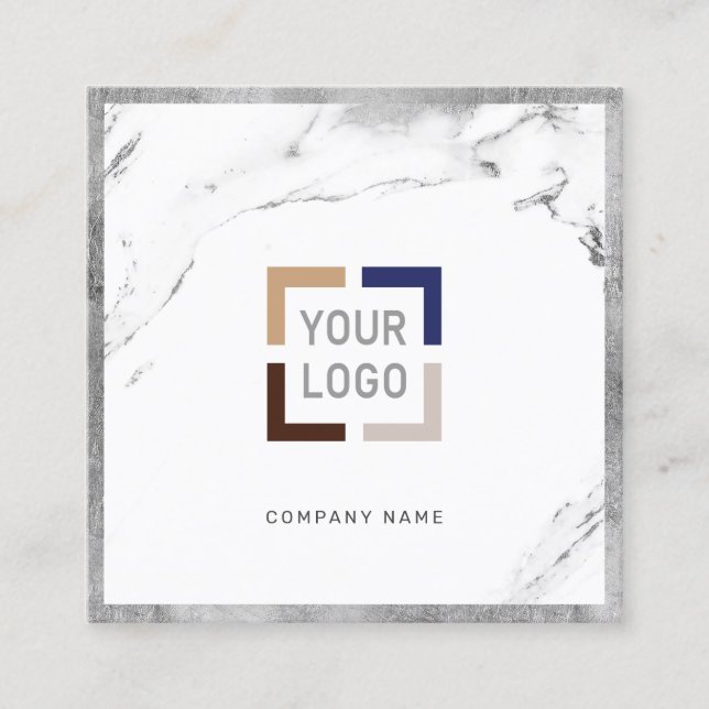 Silver marble custom company logo professional square business card (Front)