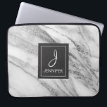 Silver Marble Elegant Monogram Laptop Sleeve<br><div class="desc">Silver Faux Marble Elegant Monogram Case. This case can be customised to include your initial and full name.</div>
