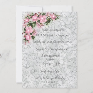 Silver marble floral wedding with pink floral invitation