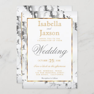 Silver Marble, Gold and White Invitation