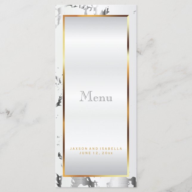 Silver Marble, Gold and White Satin - Menu (Front)