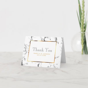 Silver Marble, Gold and White - Thank You Card