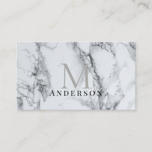Silver Marble Masculine Double Monogram Business Card