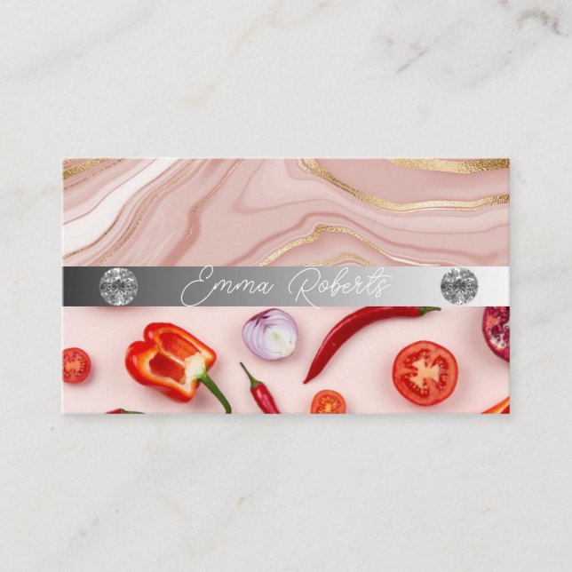 Silver Marble Pink Diamond Coach Business Card (Front)