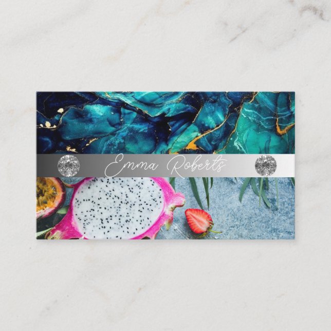 Silver Marble Pink Diamond Coach Business Card (Front)