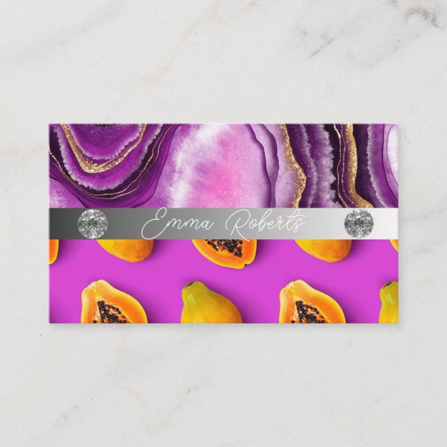 Silver Marble Pink Diamond Coach Business Card (Front)