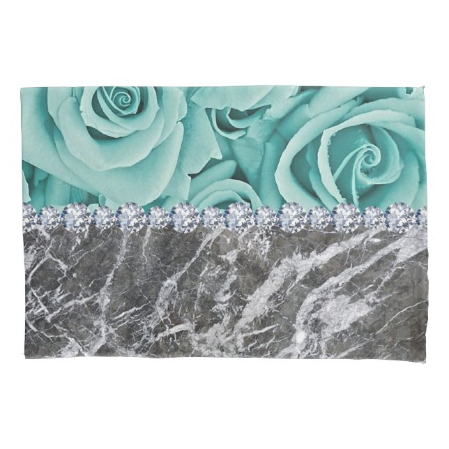 Silver Marble Roses Light Blue Standard Size Pillowcase (Front)