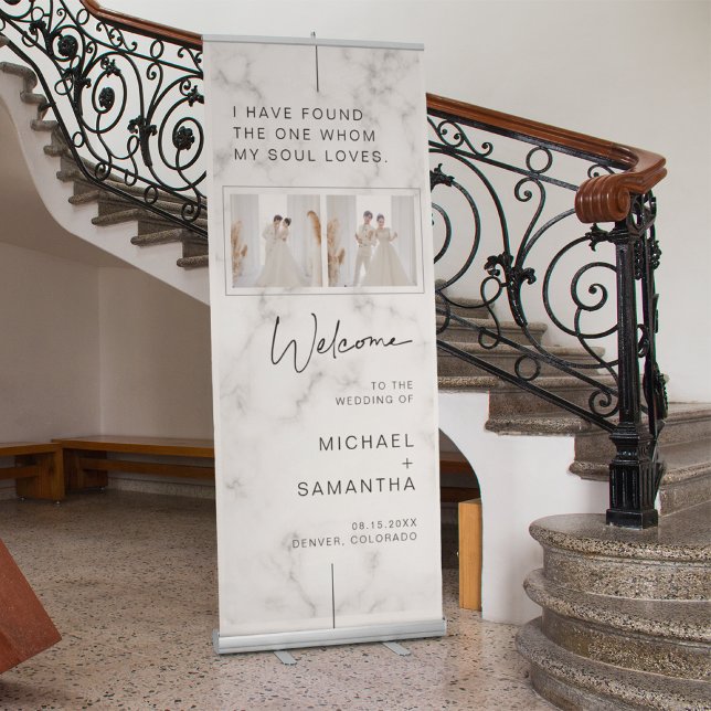 Silver Marble Texture Modern Wedding Welcome  Retractable Banner (Creator Uploaded)
