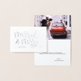 Silver Married & Merry Christmas Thank you Wedding Foil Card