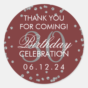 Silver Marsala Thank You 30th Birthday Confetti Classic Round Sticker
