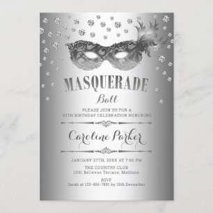 Silver Masquerade Ball Birthday Party Invitation