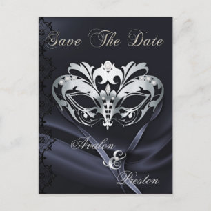 Silver Masquerade Black Jewel Save The Date Announcement Postcard