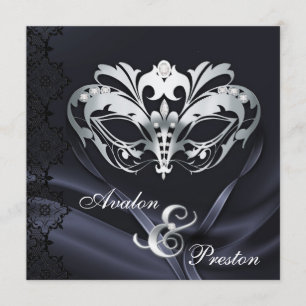 Silver Masquerade Black Jewelled Wedding Invitatio Invitation