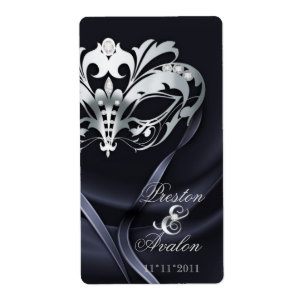 Silver Masquerade Black Jewelled  Wine Label