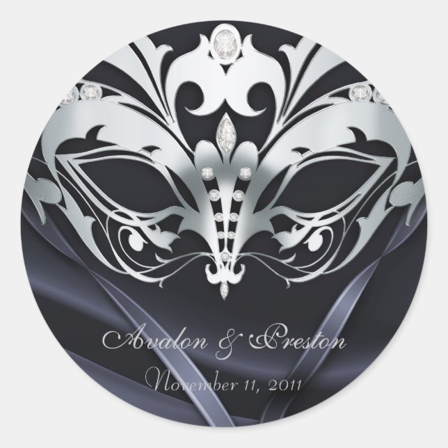 Silver Masquerade Black Wedding Sticker (Front)