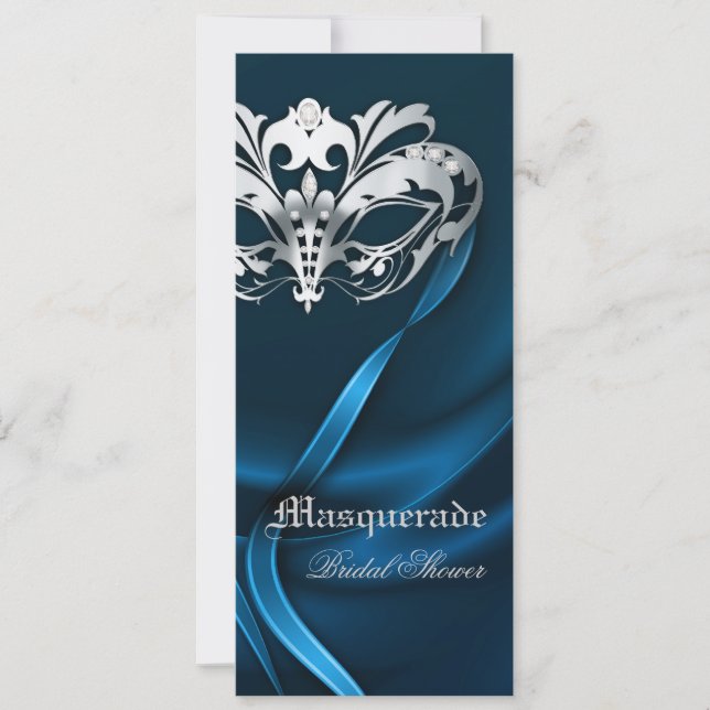 Silver Masquerade Blue  Bridal Shower Invitation (Front)