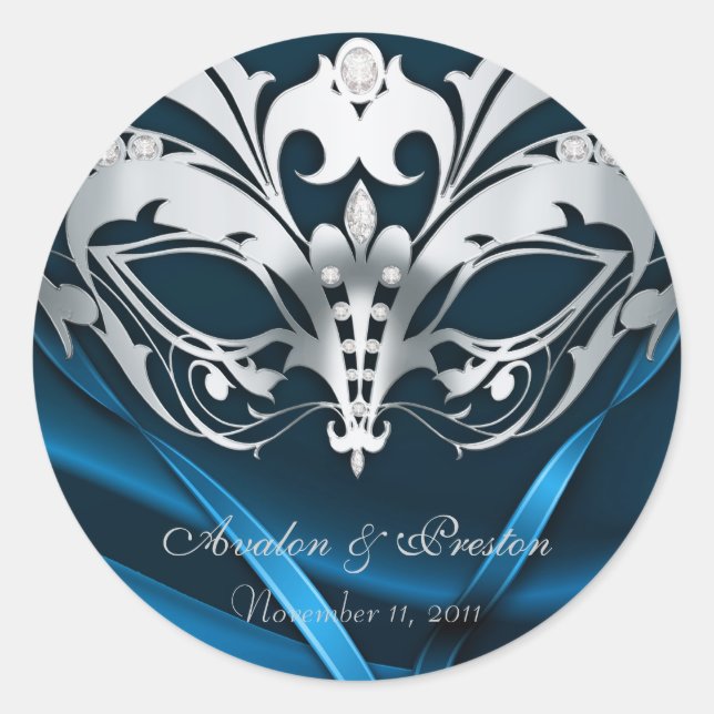 Silver Masquerade Blue Wedding Sticker (Front)