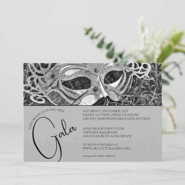 Silver Masquerade Gala Invitation (Standing Front)