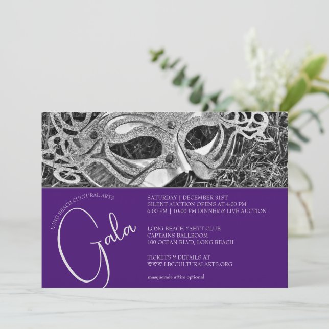 Silver Masquerade Gala Invitation (Standing Front)