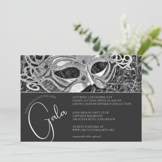 Silver Masquerade Gala Invitation (Standing Front)