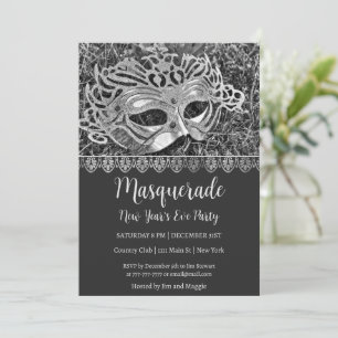 Silver Masquerade New Years Party Invitation