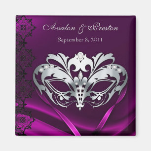 Silver Masquerade Pink Save The Date Magnet