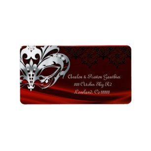 Silver Masquerade Red Jewel Wedding Address Label